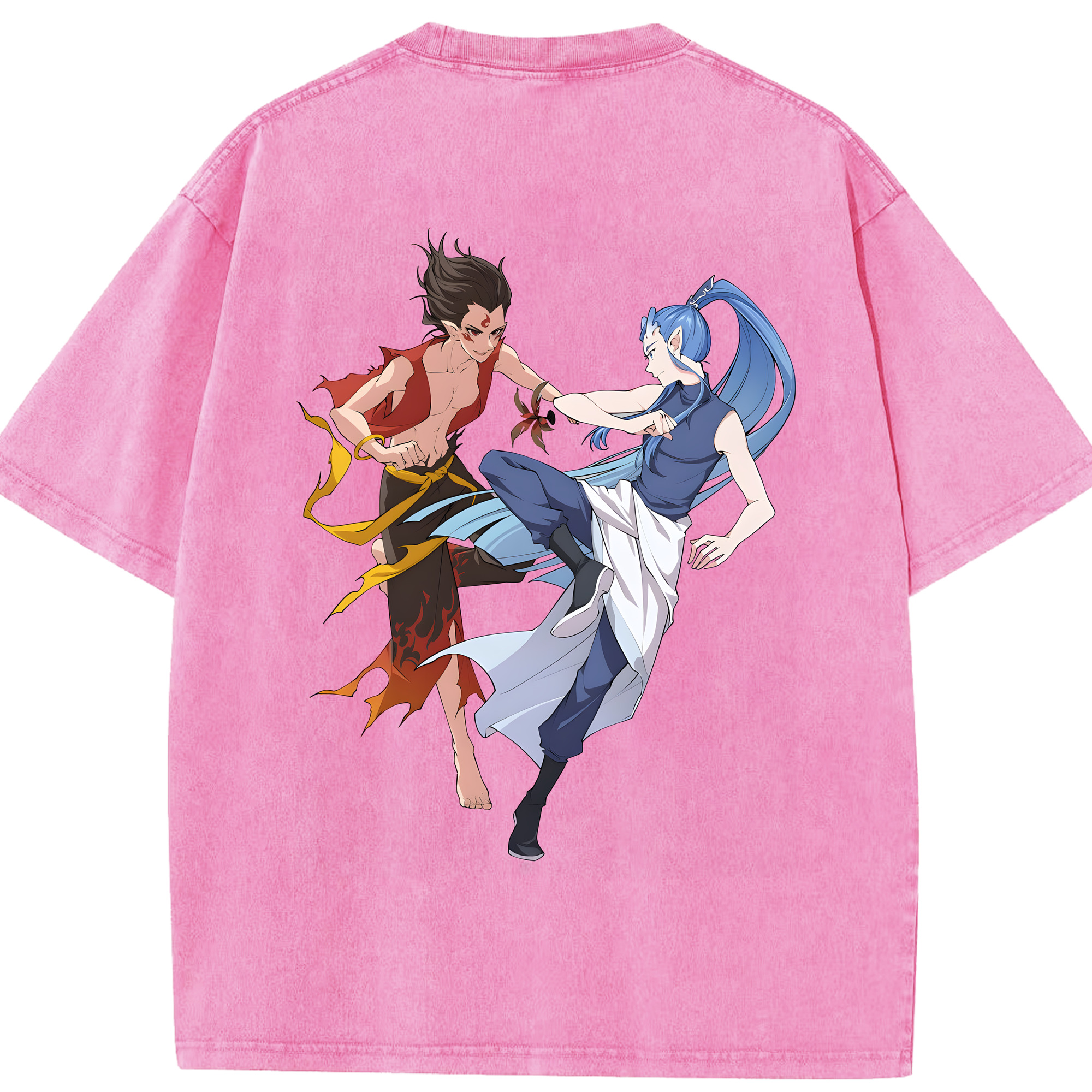 （画像用） Ne Zha 2 ナタ 魔童の大暴れ 綿100% ヴィンテージ風 半袖Tシャツ（背面プリント）